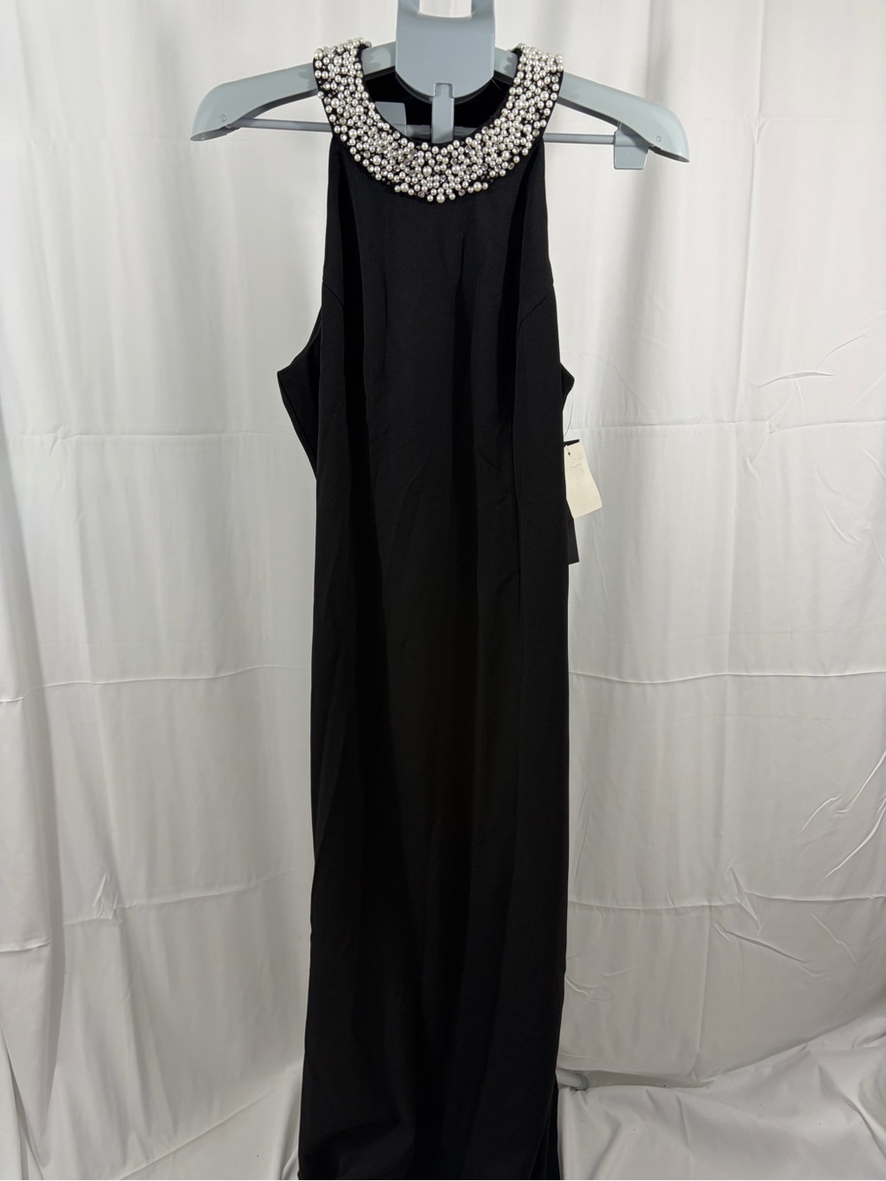 NWT Papell Boutique Women’s Size 14 Black Embellished Neckline Maxi Dress